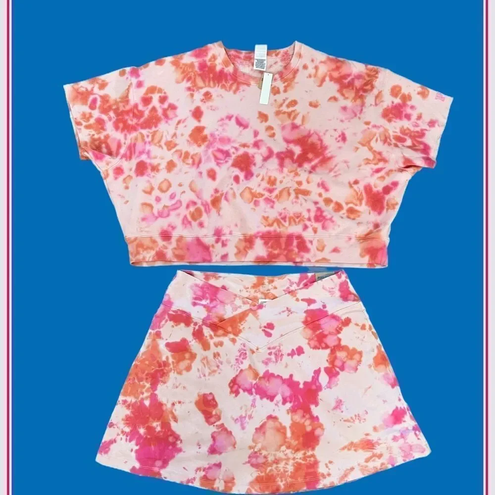 Victorias Secret Pink Set Cotton Fleece Top & High Waist V crossover Skirt XXL